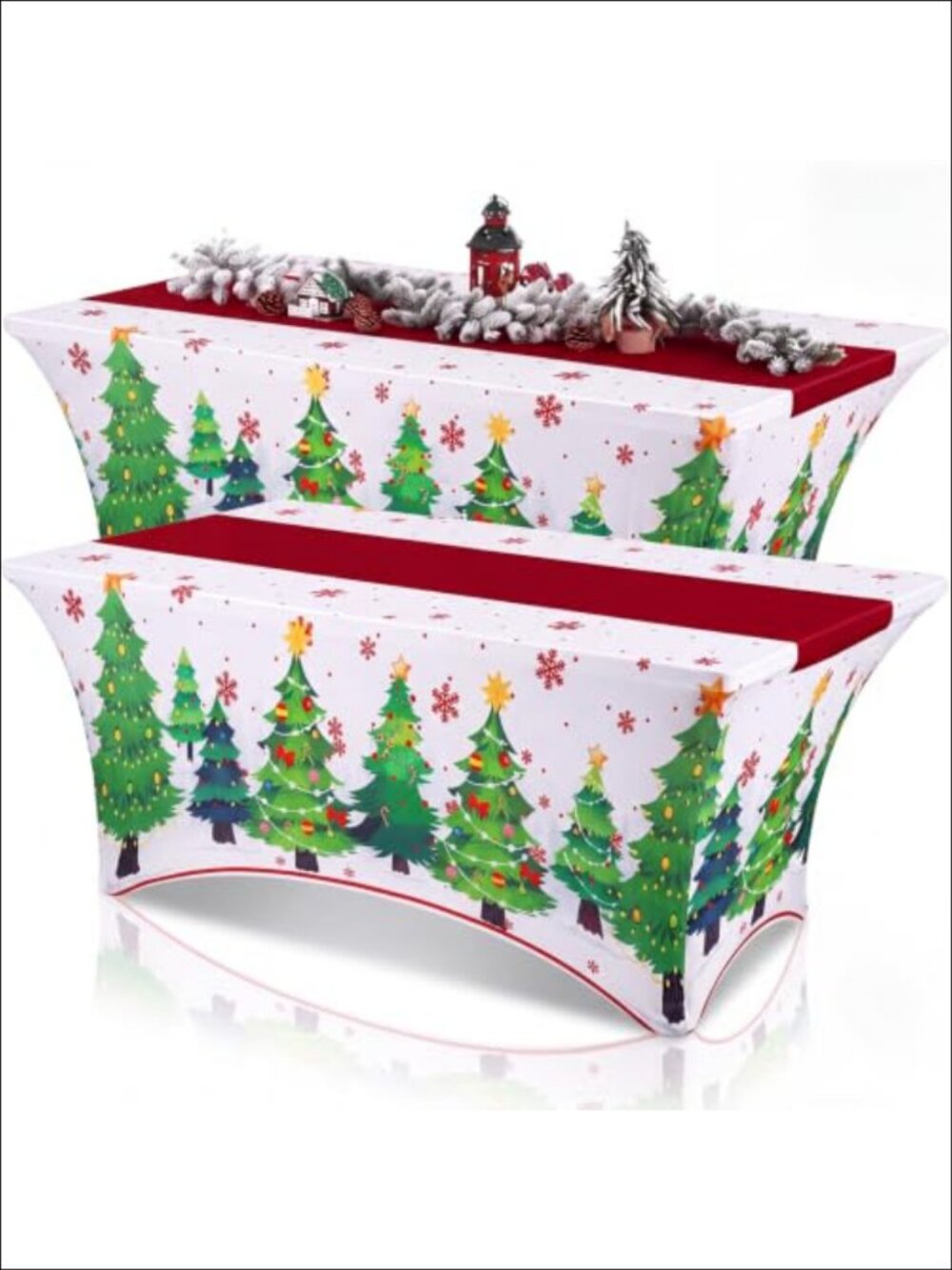 2 Pc Christmas Spandex Tablecloth 6 ft Fitted Rectangular Polyester